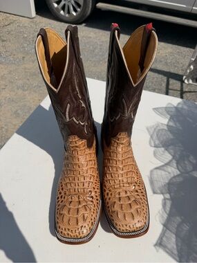 Men's Two-Tone Brown Exotic Leather Cowboy Boots - Tan Croc Vamps
